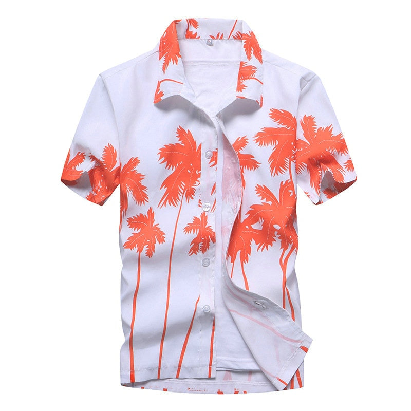 Chemise Hawaienne Blanche Palmiers Oranges ou Bleus