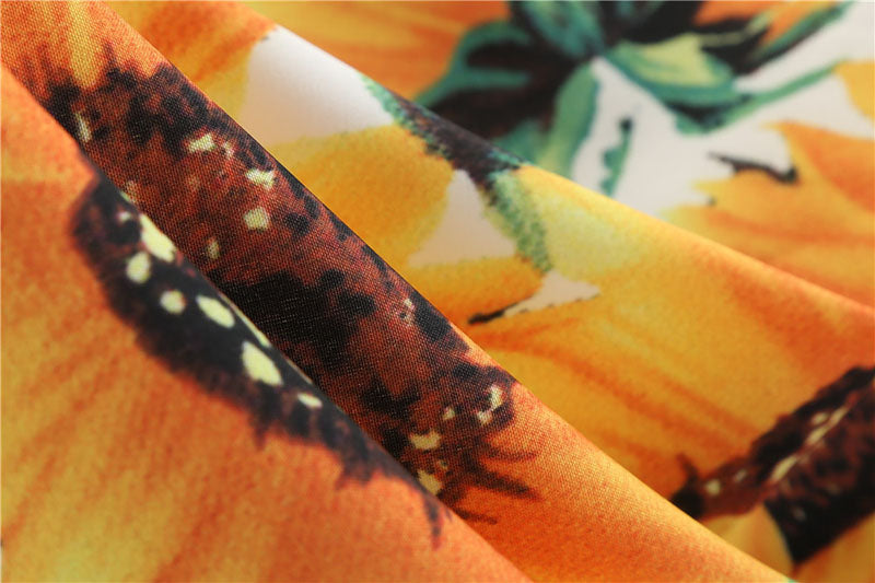 Sonnenblumen-Hochzeitskleid mit langem Blumenmuster