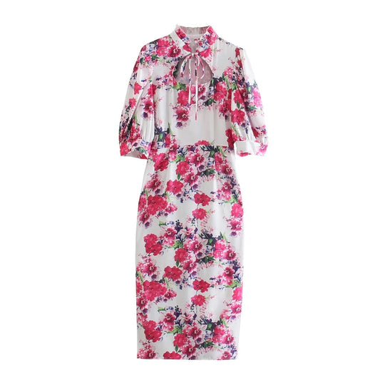 Robe Fleurie Manches Ballon