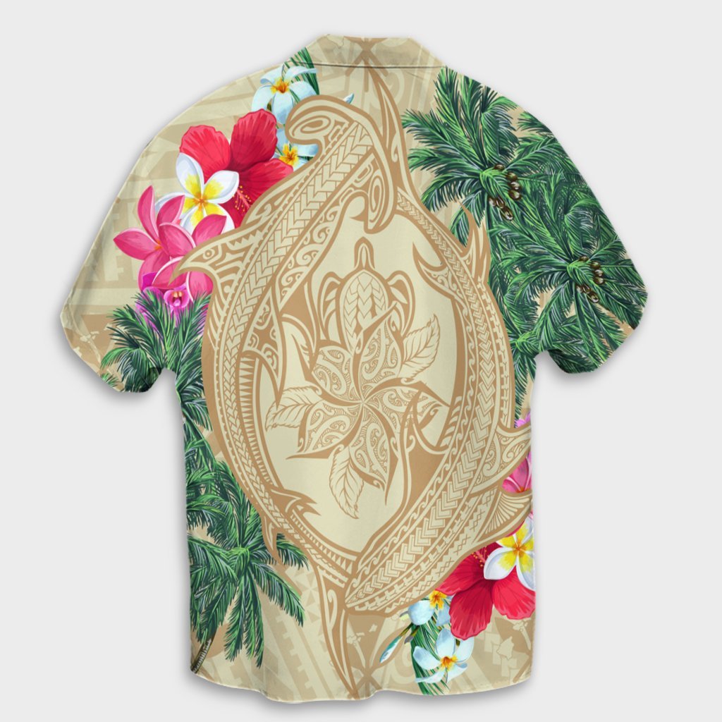Hawaii Kanaka Maoli Palmen Schildkröte und Haie Hawaiihemd - AH
