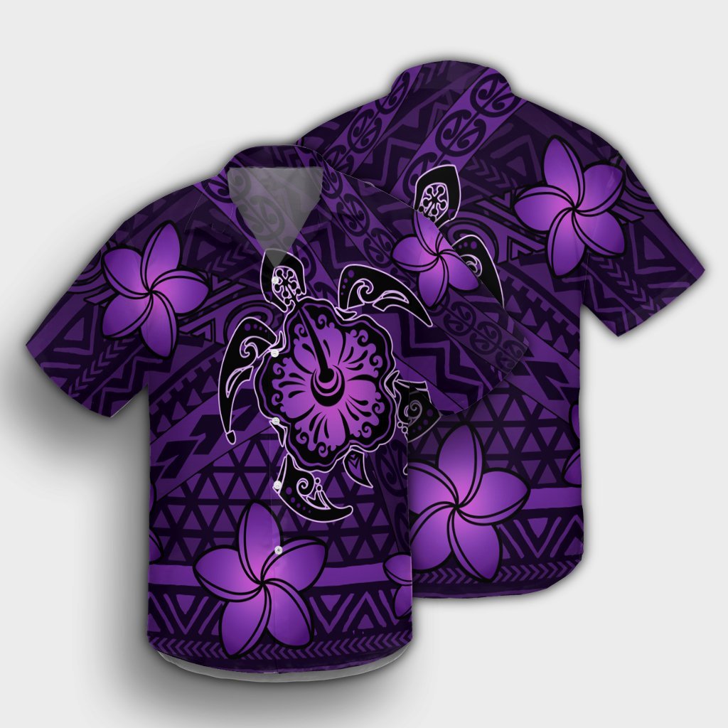 Hawaii Mix Polynesian Turtle Plumeria Hawaiihemd - AH - Nick Style - Lila