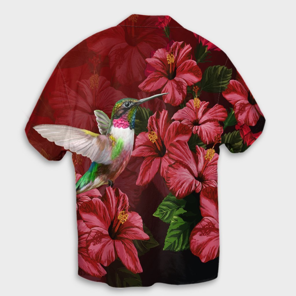 Hawaiian Shirt mit rotem Hibiskus und Kolibri - AH