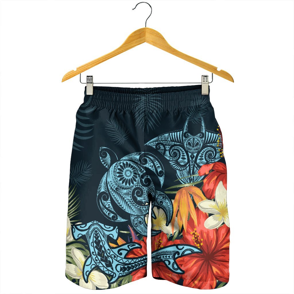 Hawaii Schildkröte Hai Manta Rochen Hibiskus Plumeria Herren Bermudas Shorts - AH