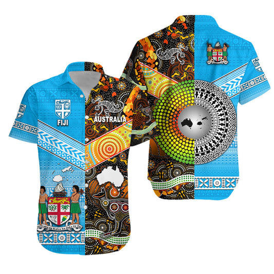 Australia Aboriginal And Fiji Tapa Hawaiian Shirt Together LT8 Blue - Polynesian Pride