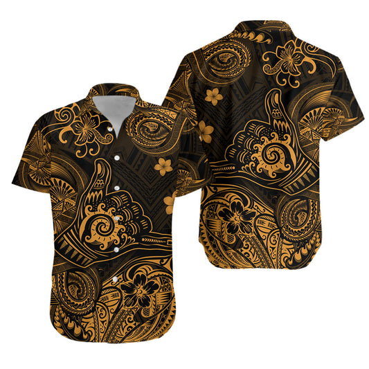 Hawaii Shaka Polynesisches Hawaiihemd Einzigartiger Stil - Gold LT8