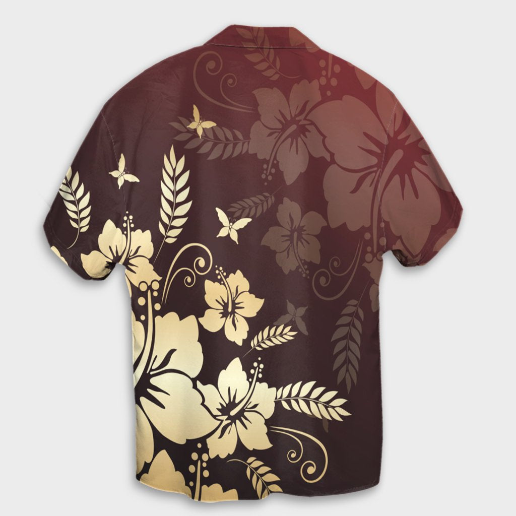 Hawaiian Golden Hibiscus Schmetterling Polynesianisches Hawaiihemd - AH