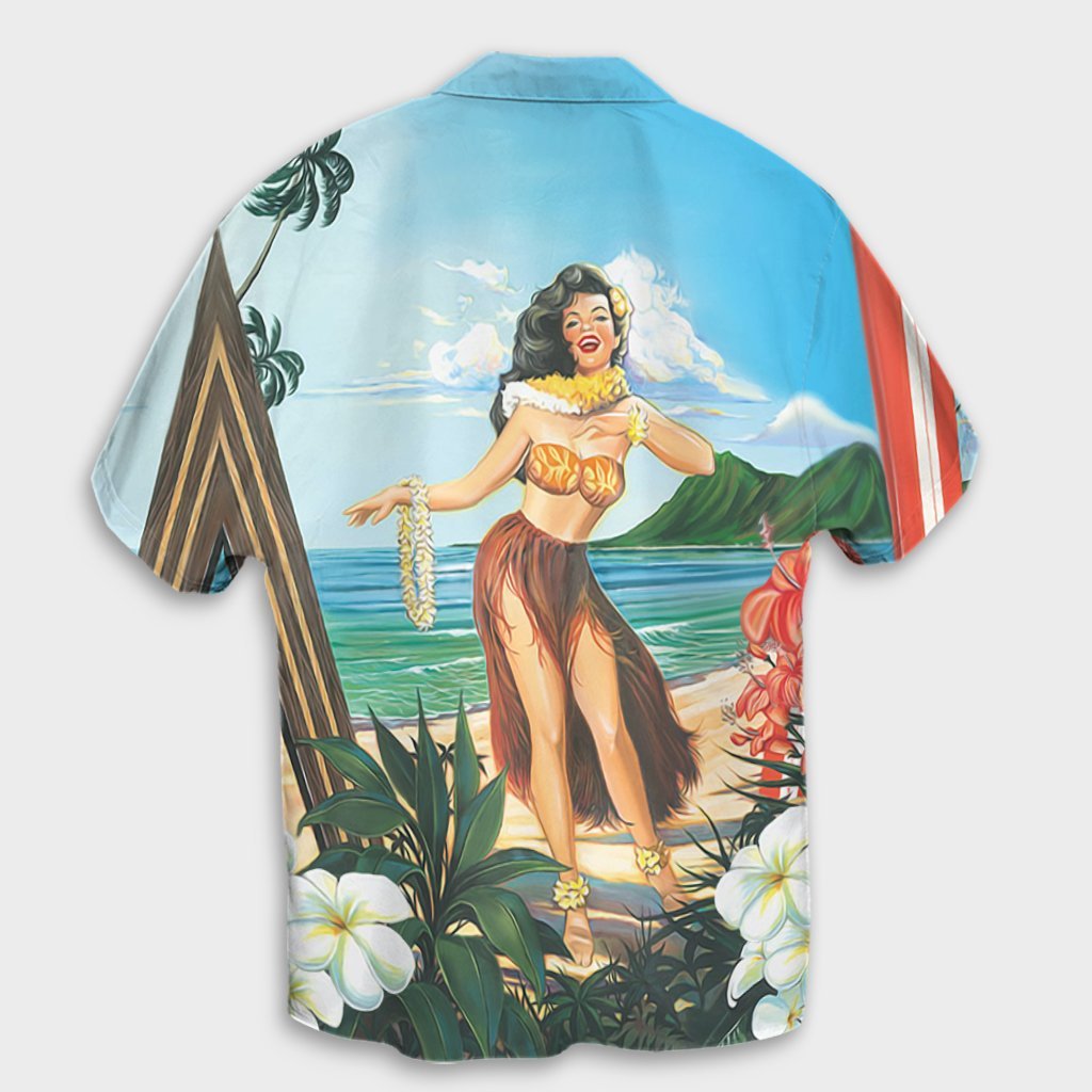 Hawaiian Hibiscus Aloha Hula Mädchen Tanz am Strand Hawaiihemd - AH