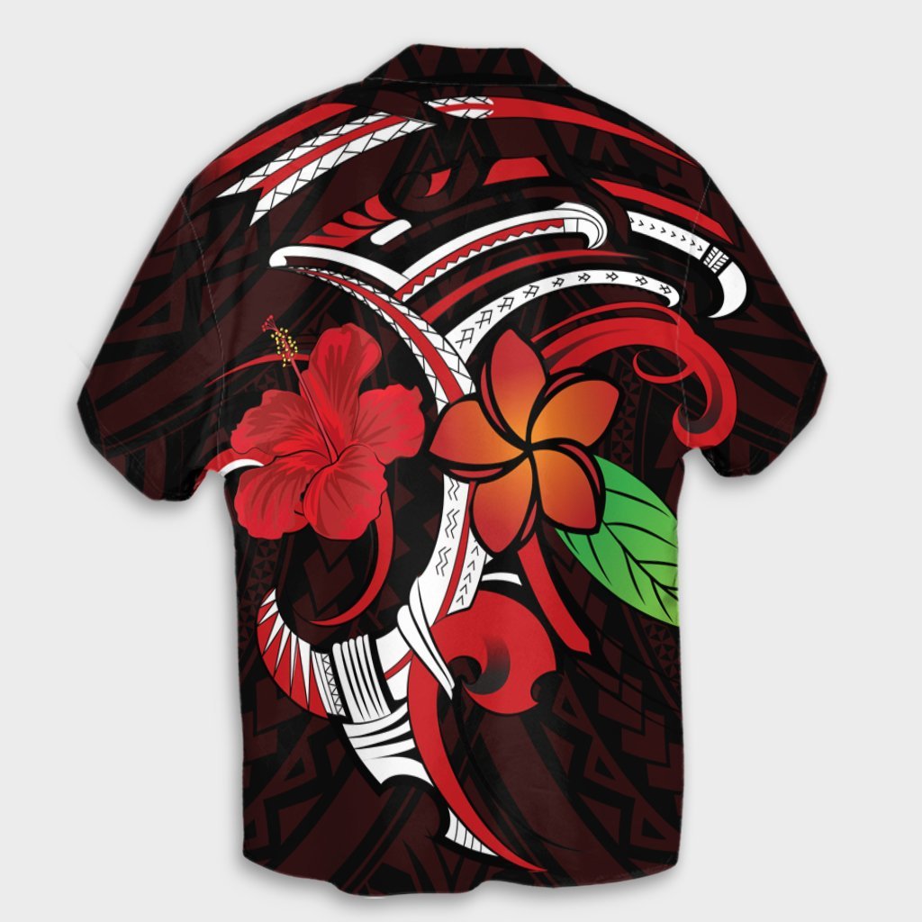 Hawaiianisches Hibiskus und Plumeria-Blume Polynesisches Hawaiihemd - AH