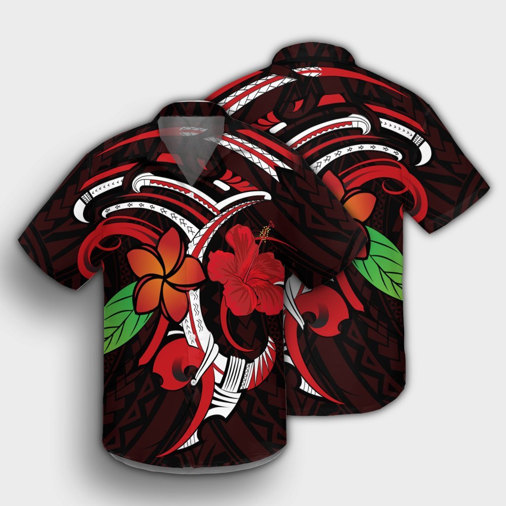 Hawaiianisches Hibiskus und Plumeria-Blume Polynesisches Hawaiihemd - AH
