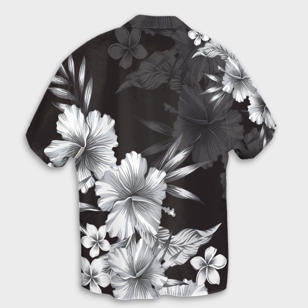 Hawaiian Hibiscus Schwarz-Weiß Polynesisches Hawaiihemd - AH