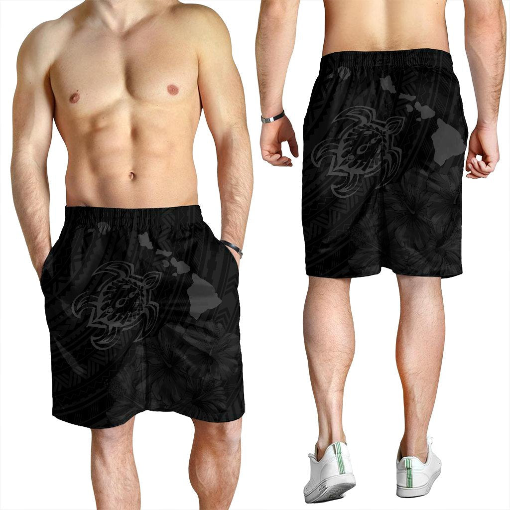 Hawaiian Hibiscus Sea Turtle Schwimmshorts für Herren, polynesisch, Grau, AH