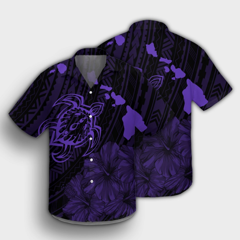 Hawaiian Hibiscus Meeresschildkröte Schwimmen Polynesisches Hawaiihemd - Lila - AH
