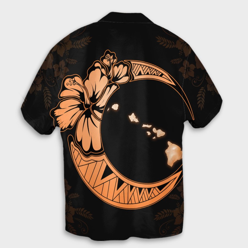 Hawaiianische Karte Hibiskus Schildkröte Polynesian Moon Hawaiihemd Orange - AH