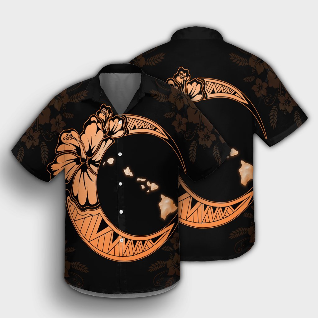 Hawaiianische Karte Hibiskus Schildkröte Polynesian Moon Hawaiihemd Orange - AH