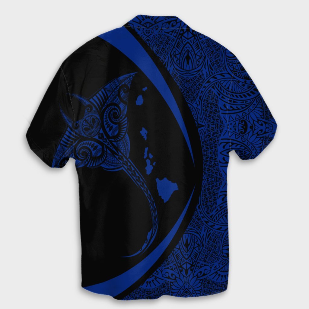 Hawaiianische Karte Manta Ray Blau Polynesisches Hawaiihemd - AH