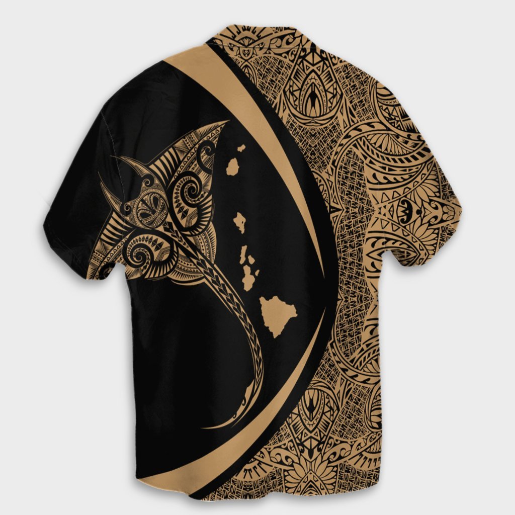 Hawaiianische Karte Manta Ray Polynesisches Hawaiihemd - Gold - AH