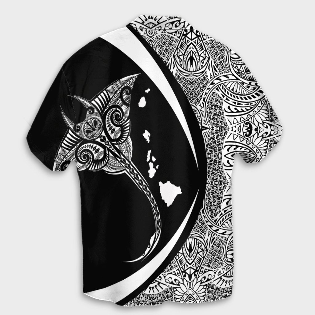 Hawaiianische Karte Manta Ray Polynesisches Hawaiihemd - Weiß - Kreisstil - AH