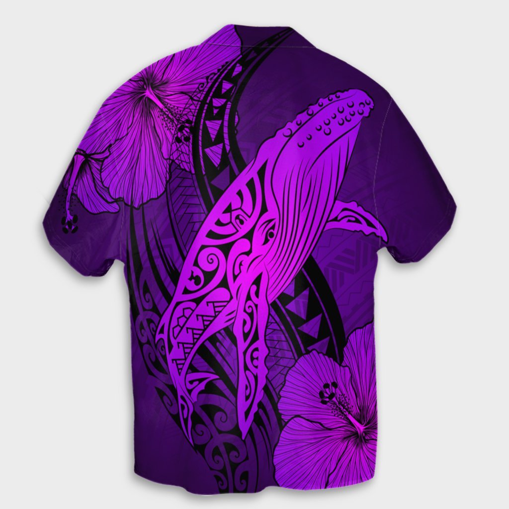 Hawaiian Map Whale Swim Hibiscus Polynesian Hawaiian Shirt - Lila - AH