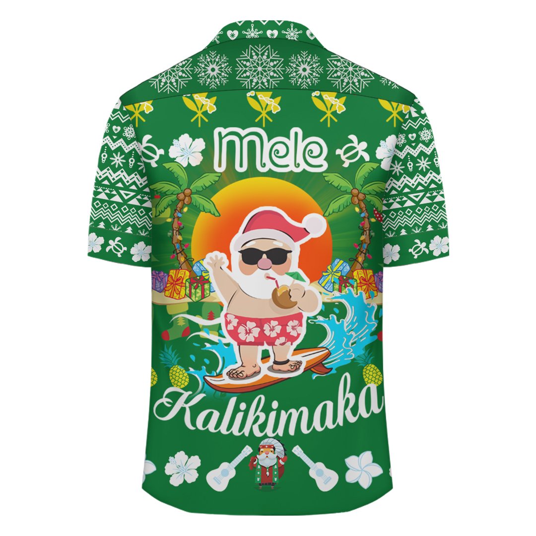 Hawaii Mele Kalikimaka Weihnachtsmann-Muster Hawaiihemd - Grün - Labo-Stil - AH