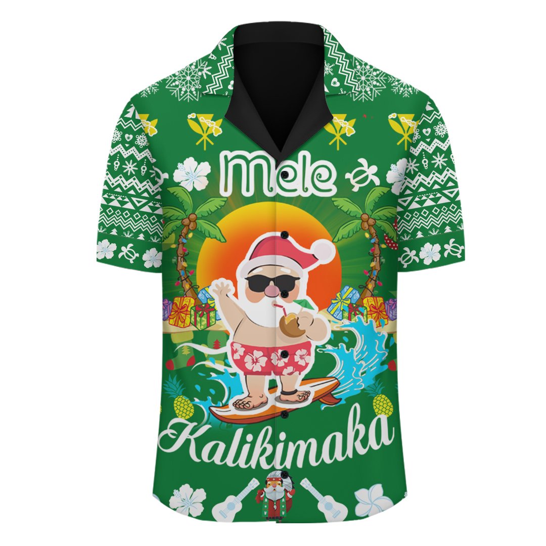 Hawaii Mele Kalikimaka Weihnachtsmann-Muster Hawaiihemd - Grün - Labo-Stil - AH