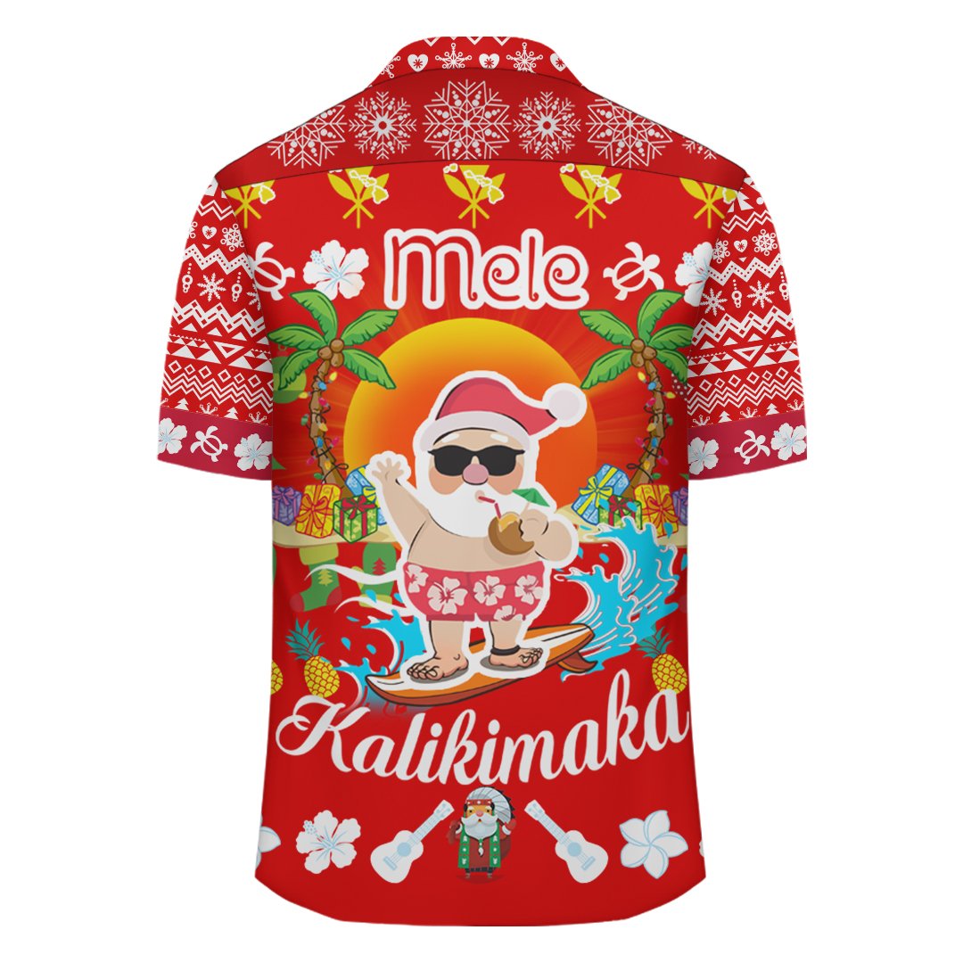 Hawaii Mele Kalikimaka Weihnachtsmann-Muster Hawaiihemd - Rot - Labo-Stil - AH
