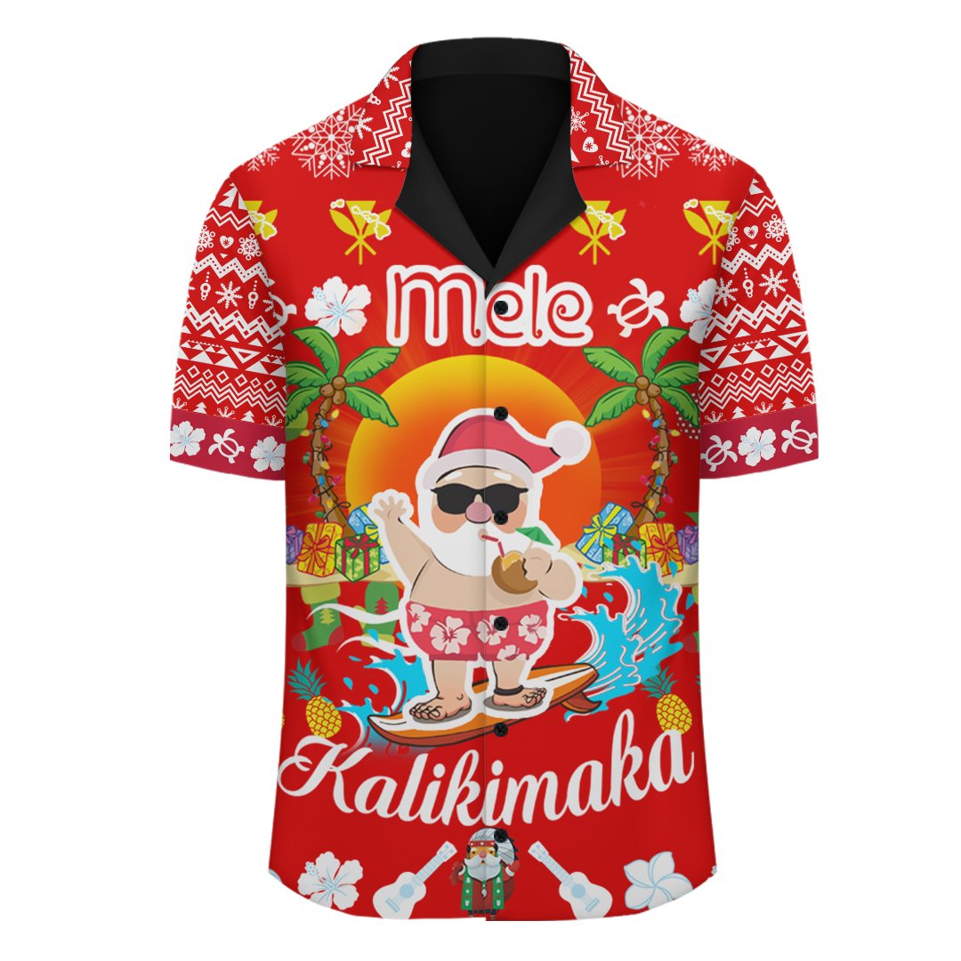 Hawaii Mele Kalikimaka Weihnachtsmann-Muster Hawaiihemd - Rot - Labo-Stil - AH