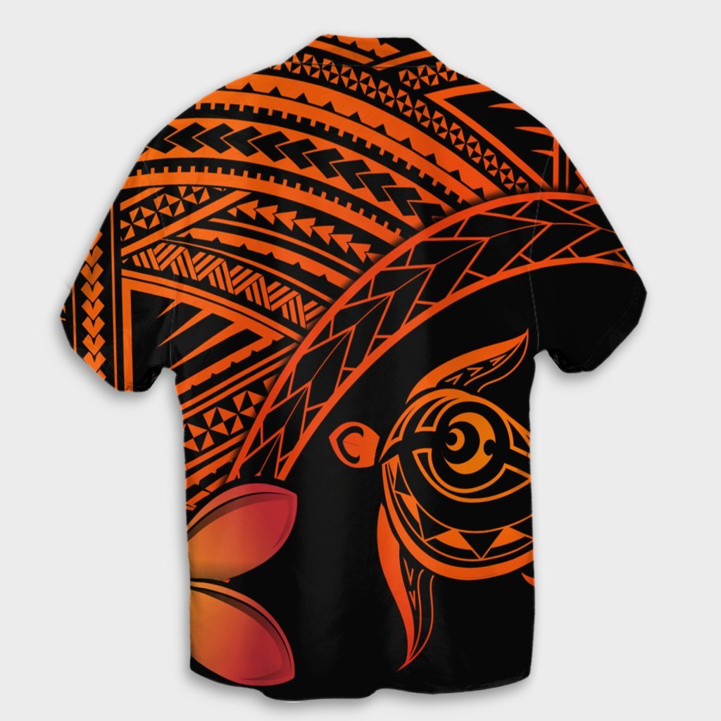 Hawaiianische Schildkröte Plumeria Kakau Polynesian Quilt Hawaiihemd Neo Orange AH
