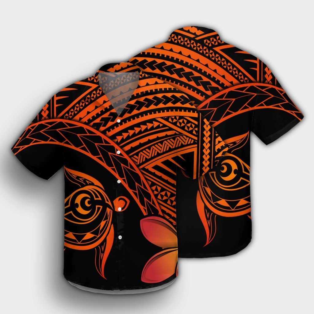Hawaiianische Schildkröte Plumeria Kakau Polynesian Quilt Hawaiihemd Neo Orange AH