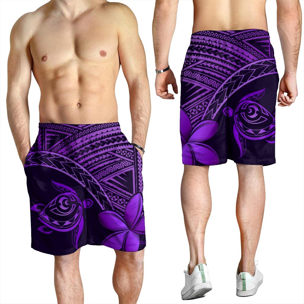 Hawaiianische Schildkröte Plumeria Kakau Polynesian Quilt Herren Bermudas Shorts Neo Lila AH