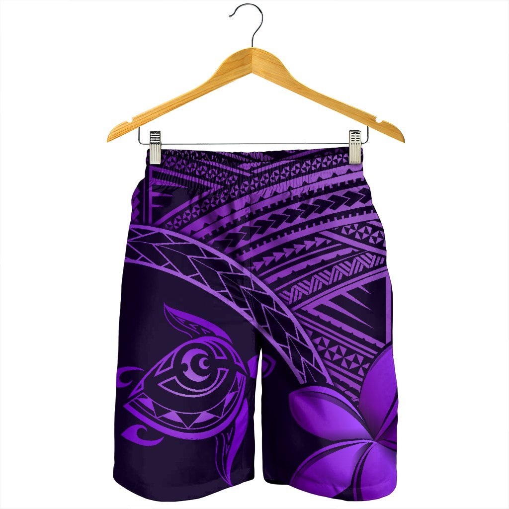 Hawaiianische Schildkröte Plumeria Kakau Polynesian Quilt Herren Bermudas Shorts Neo Lila AH