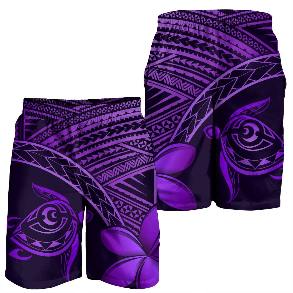 Hawaiianische Schildkröte Plumeria Kakau Polynesian Quilt Herren Bermudas Shorts Neo Lila AH