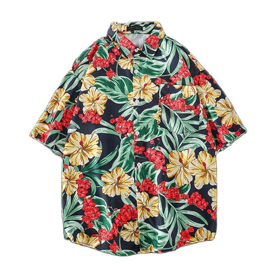 Chemise Fleurie Rouge et Or
