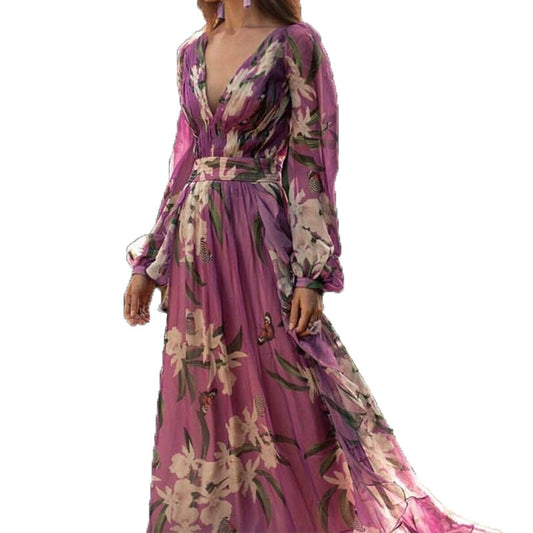 Langes Blumenkleid Herbst Winter