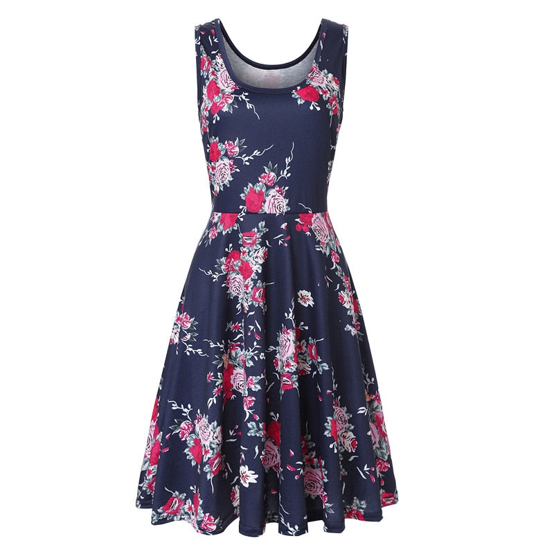 Robe Fleurie Courte Roses et Bleue <br> Grandes Tailles