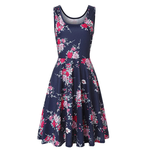 Robe Fleurie Courte Roses et Bleue <br> Grandes Tailles