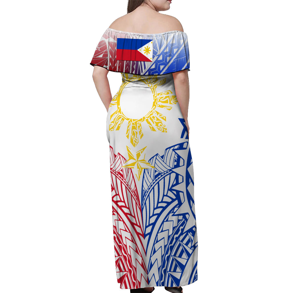 Philippinen Off Shoulder Langes Kleid Filipino Sonne mit Adler LT7