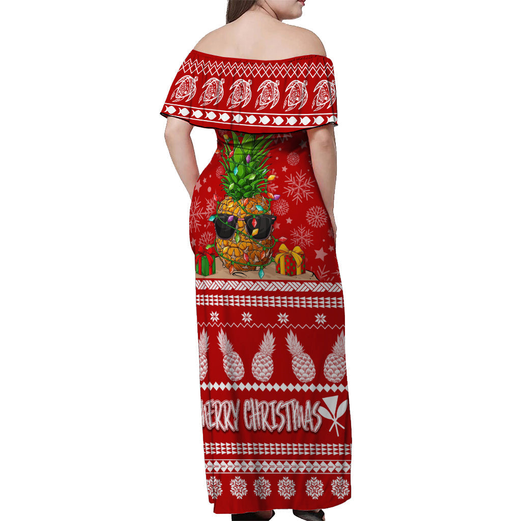 Hawaii Weihnachten schulterfreies langes Kleid Mele Kalikimaka - Ananas LT7