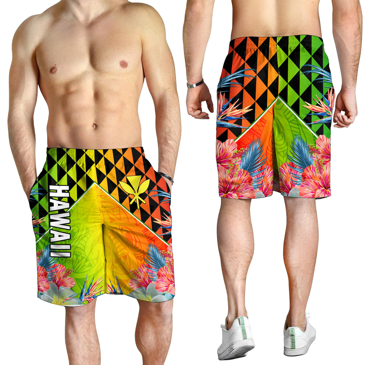 Happy Hawaii Vatertag Herren Bermuda Shorts Hawaiian Tribal Kanaka Maoli Hibiscus LT14