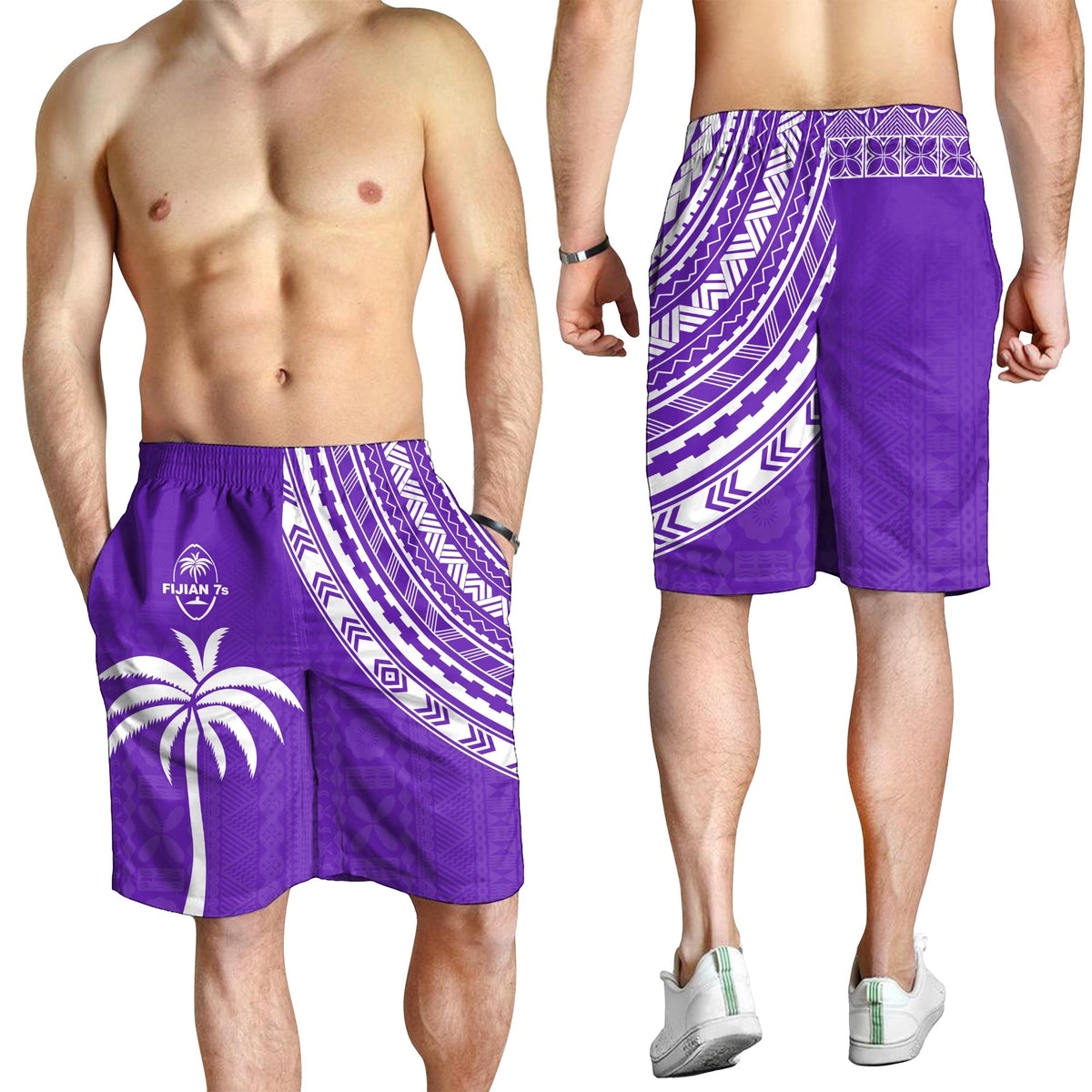 Fiji Rugby Sevens Herren Bermuda Shorts Fijian 7s Tapa Polynesian Lila LT13