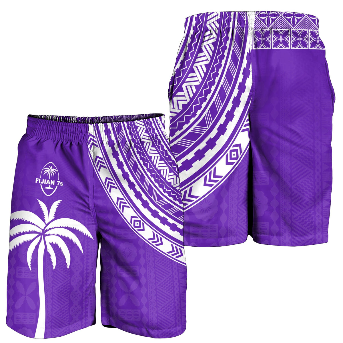 Fiji Rugby Sevens Herren Bermuda Shorts Fijian 7s Tapa Polynesian Lila LT13