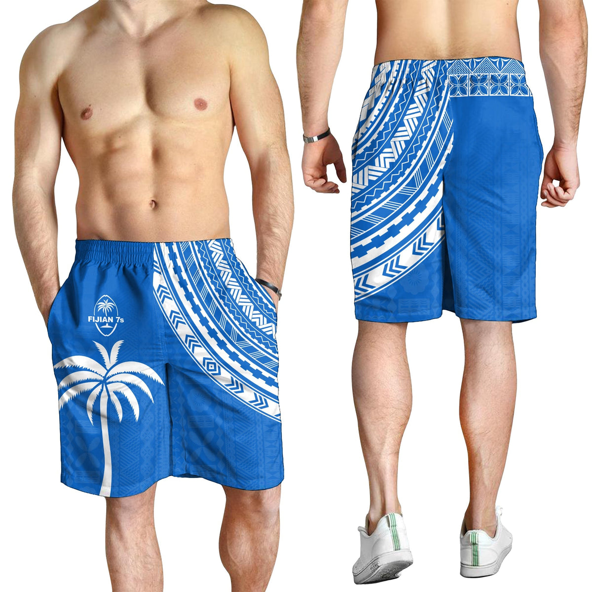 Fiji Rugby Sevens Herren Bermuda Shorts Fijian 7s Tapa Polynesian Blau Ver.01 LT13