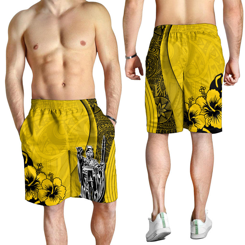 Hawaiian King Kamehameha Herren Bermuda Shorts Vibe Gelb Style LT6