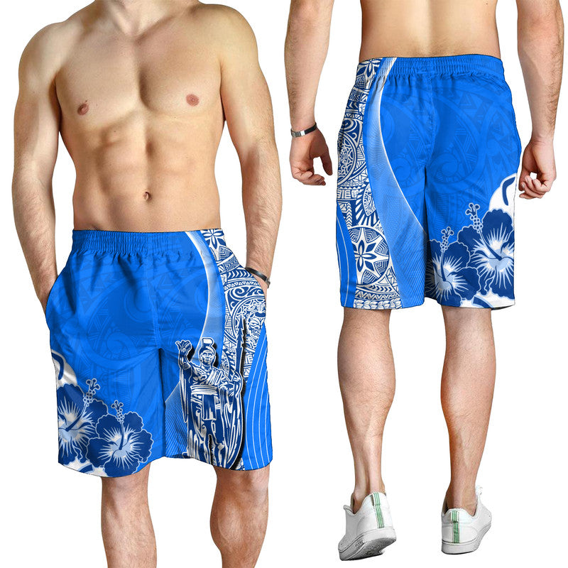 Hawaiian King Kamehameha Herren Bermuda Shorts Vibe Blau Style LT6