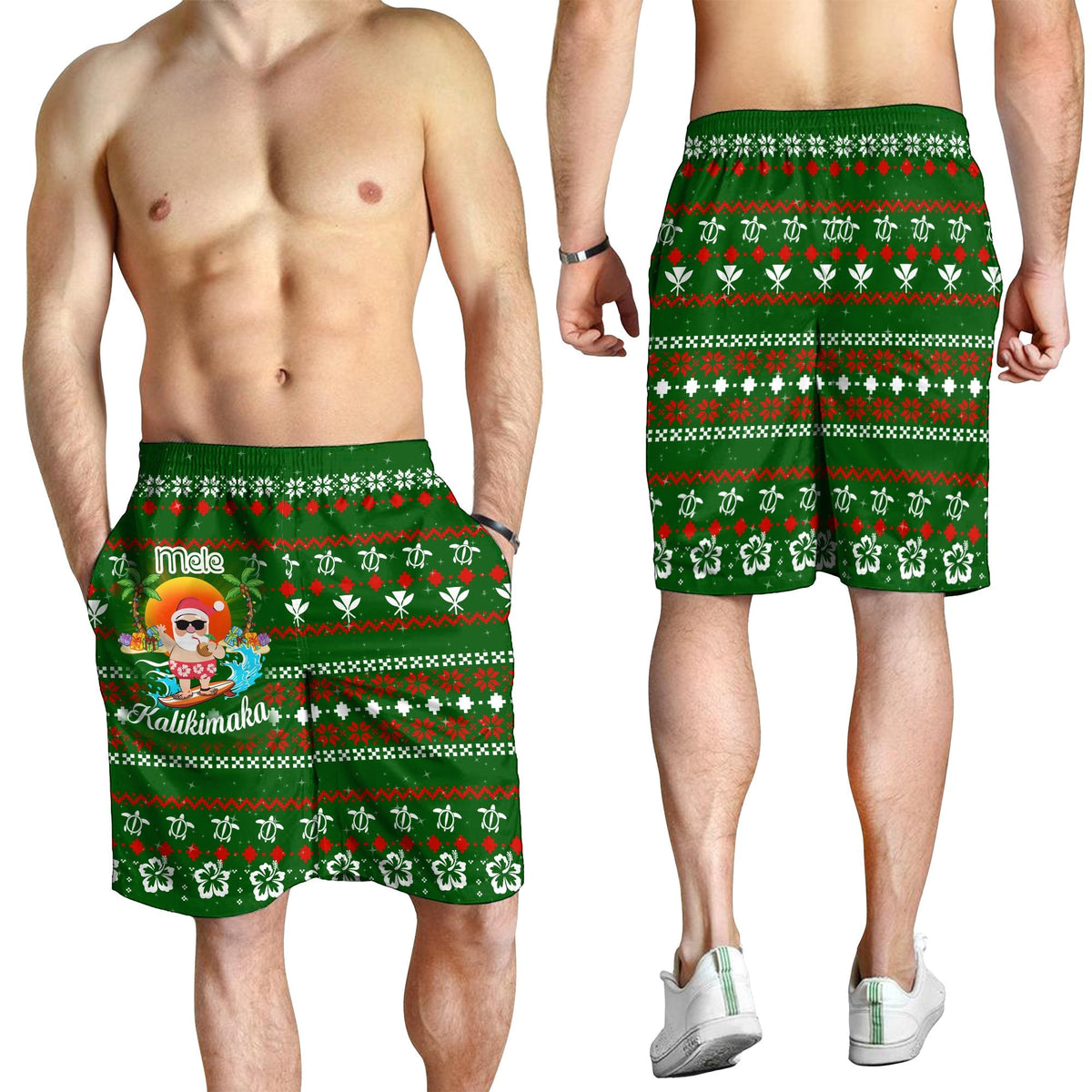 Hawaiianische Weihnachtsmann Mele Kalikimaka Herren Bermudas Shorts - Aviv Style - Grün - AH