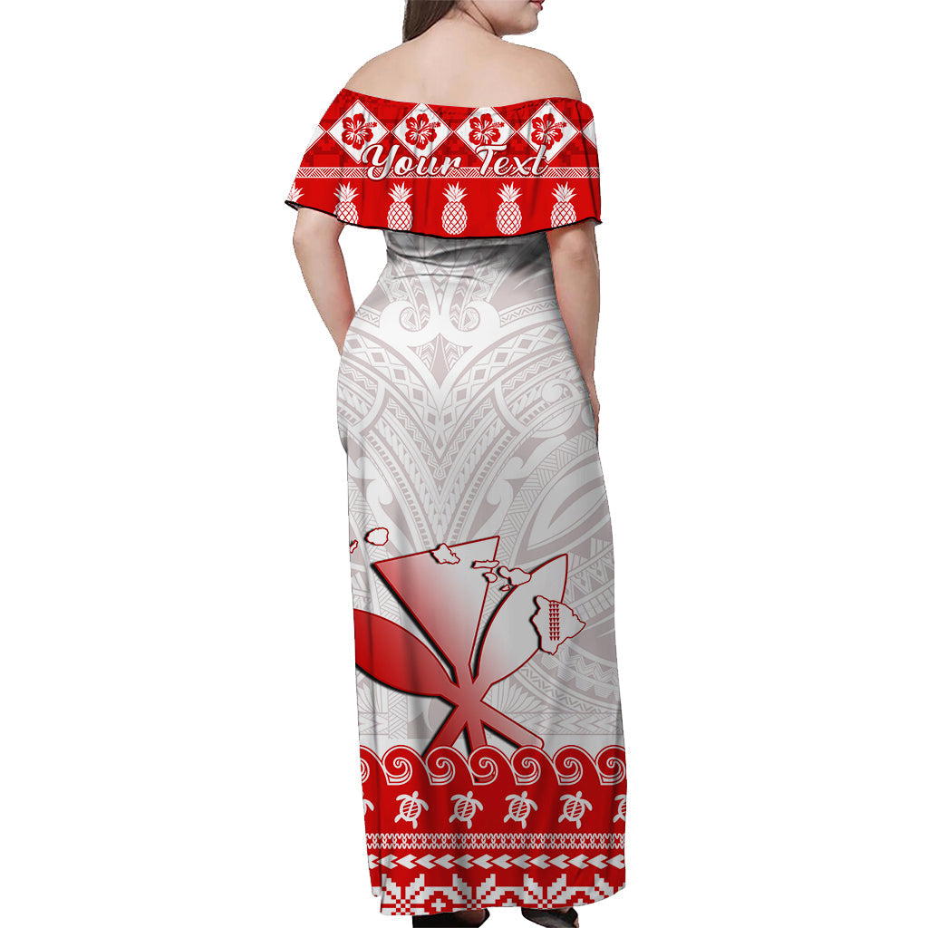 Personalisiertes Hawaii Weihnachten Schulterfreies Langes Kleid Kanaka Polynesian Santa Claus Mele Kalikimaka LT14