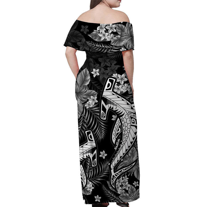 Hawaii Sommer Buntes Schulterfreies Langes Kleid Hai Grau LT6