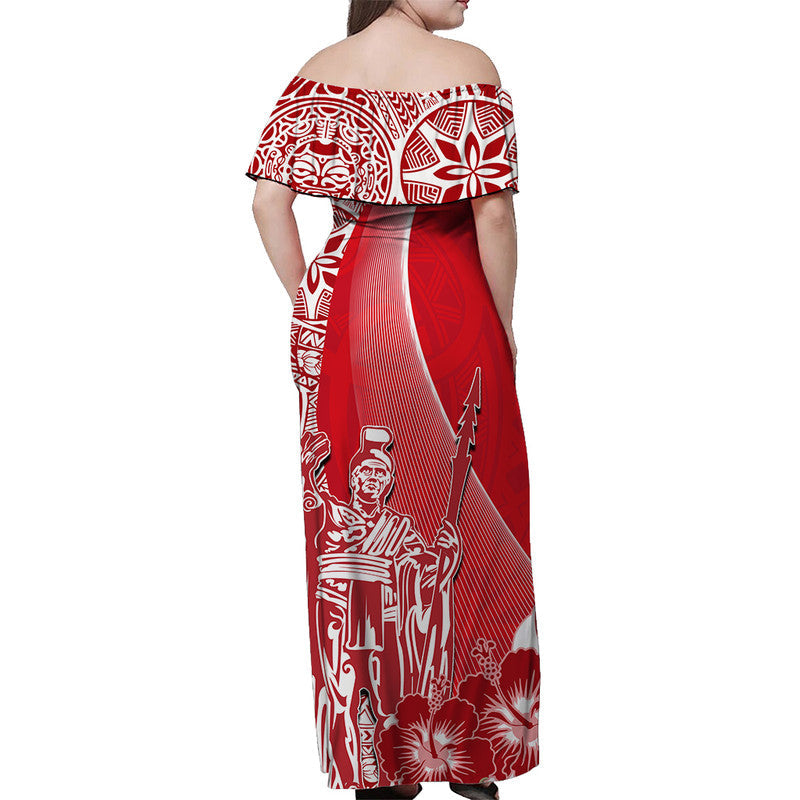 Hawaiian King Kamehameha Schulterfreies Langes Kleid Vibe Red Style LT6