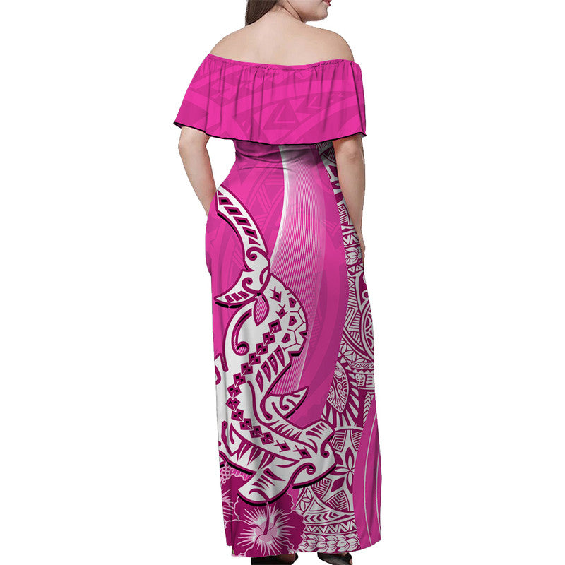 Hawaiian Shark Polynesian Off Shoulder Langes Kleid Vibe Pink Style LT6
