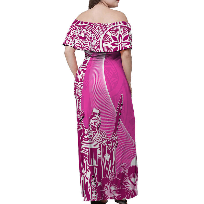 Hawaiian King Kamehameha Schulterfreies Langes Kleid Vibe Pink Style LT6
