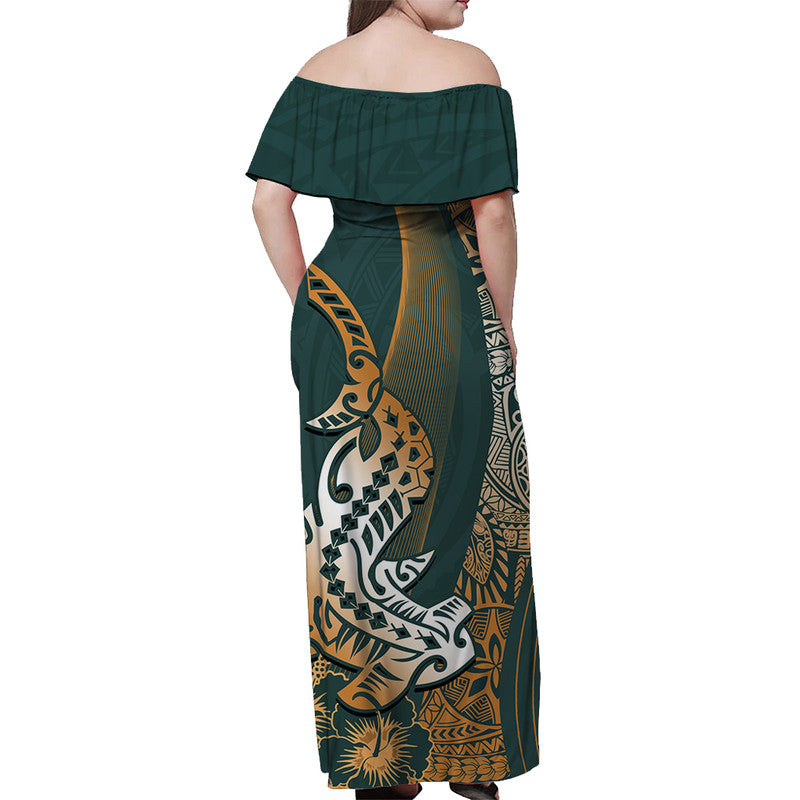 Hawaiian Shark Polynesian Off Shoulder Langes Kleid Vibe Green Style LT6